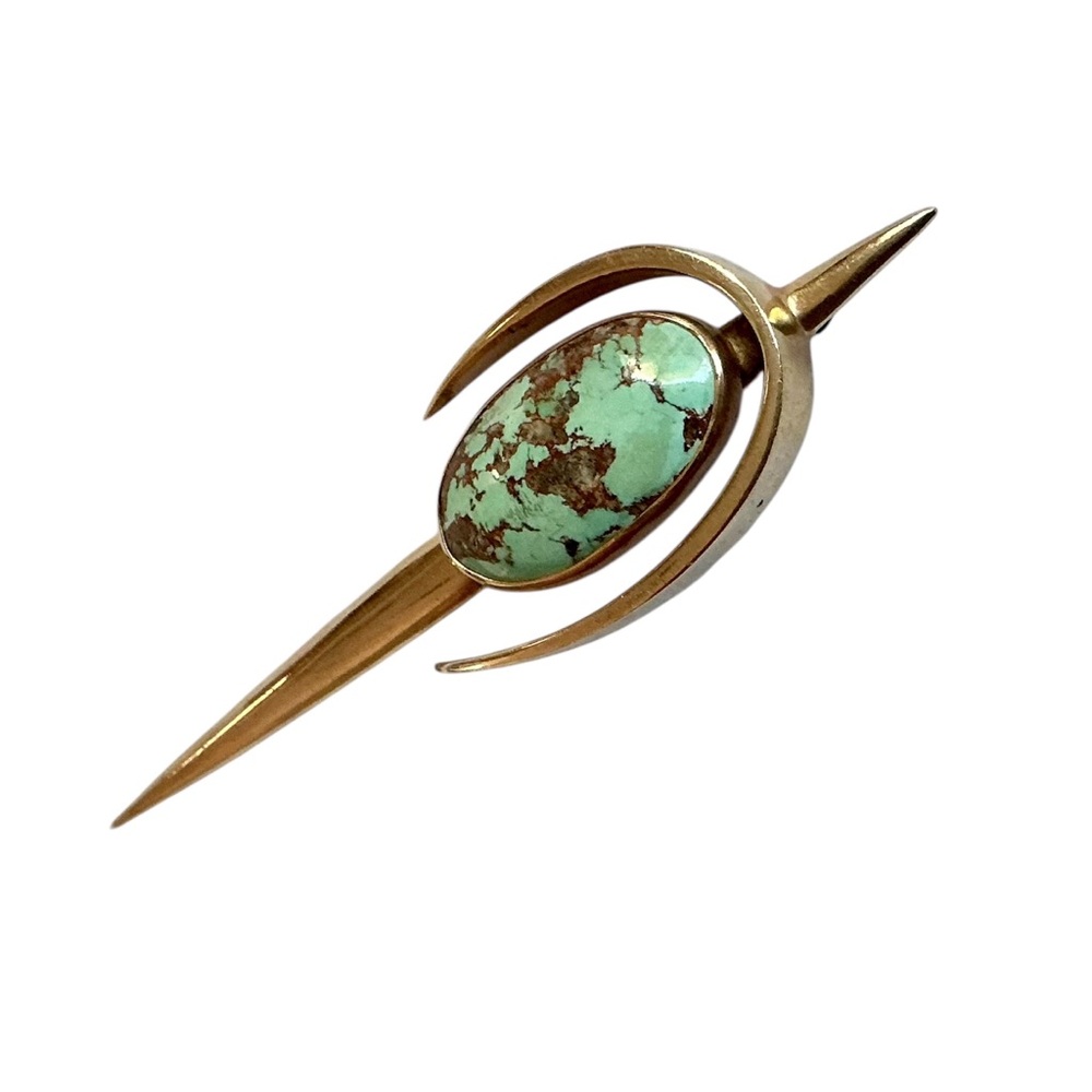 Henry Steig 14K Gold & Turquoise Brooch - Mid C Modernist Designer - c 1940s/50s